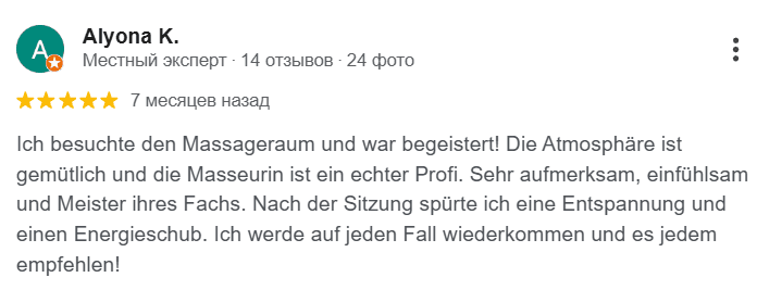 Kundenbewertung von Alyna Balaba Massag in Glauburg